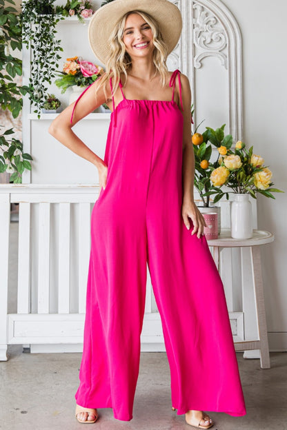 Hot Pink Daze - Spaghetti Strap Wide Leg Jumpsuit