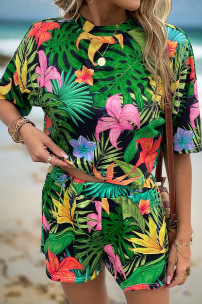 Tropical Half Sleeve Top and Shorts Lounge Set