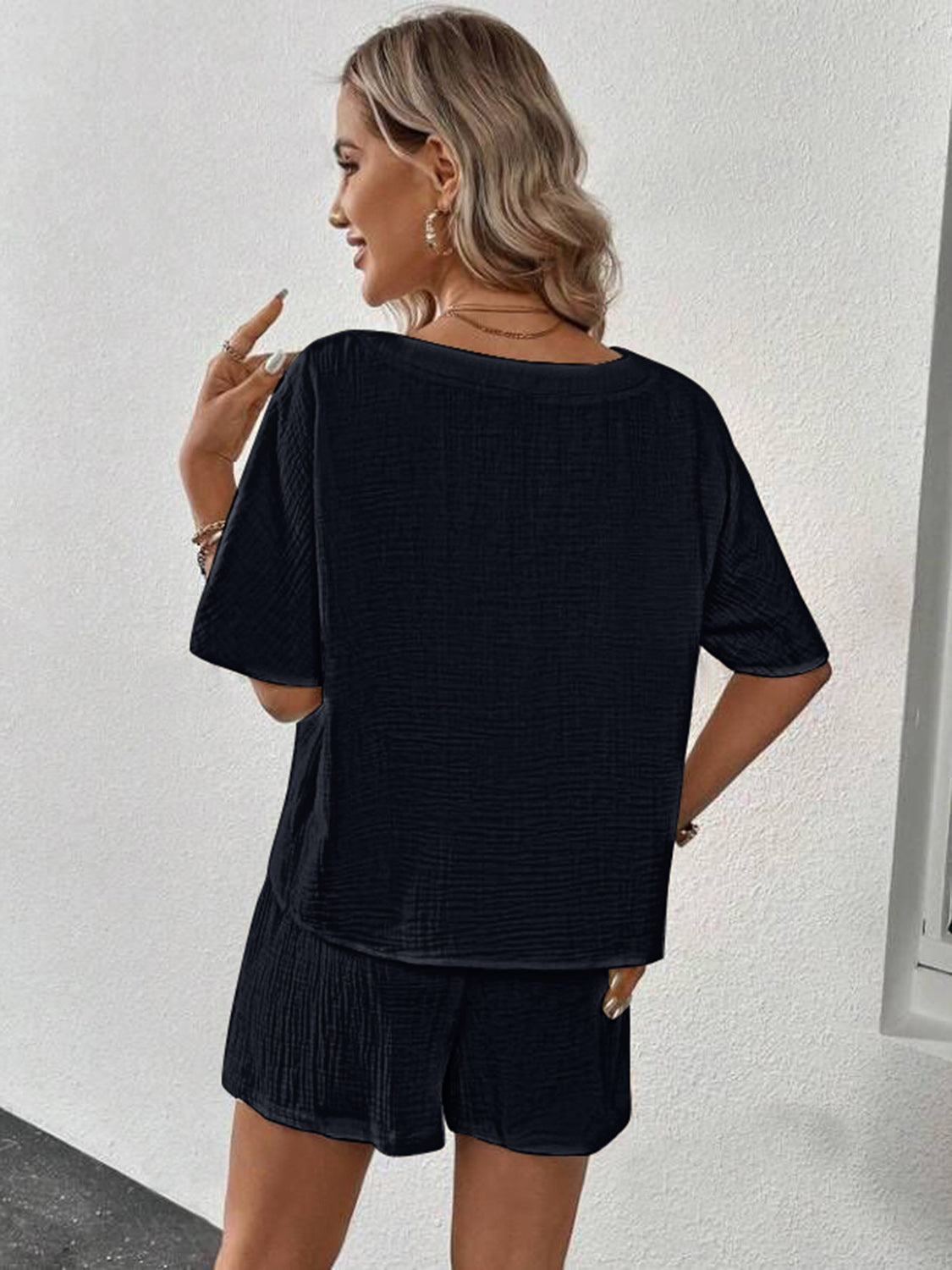 Cozy V-Neck Half Sleeve Top and Shorts Set