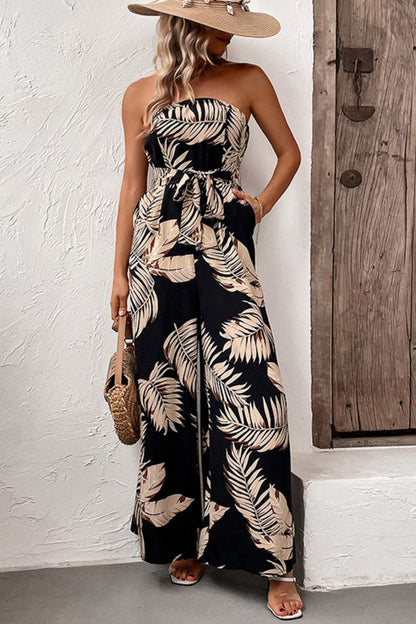 Classic Palms -  Wide Leg Jumpsuit with Pockets