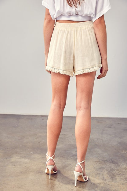 Whimsical Wave - Fringe Trim Hem Shorts