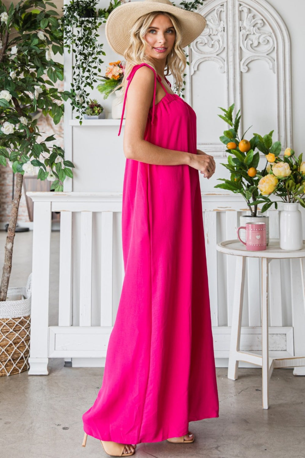 Hot Pink Daze - Spaghetti Strap Wide Leg Jumpsuit