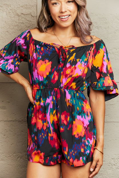 Caribbean Breeze -Flounce Sleeve Romper