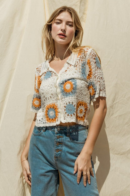 Bayside Boho Button Front Crochet Top