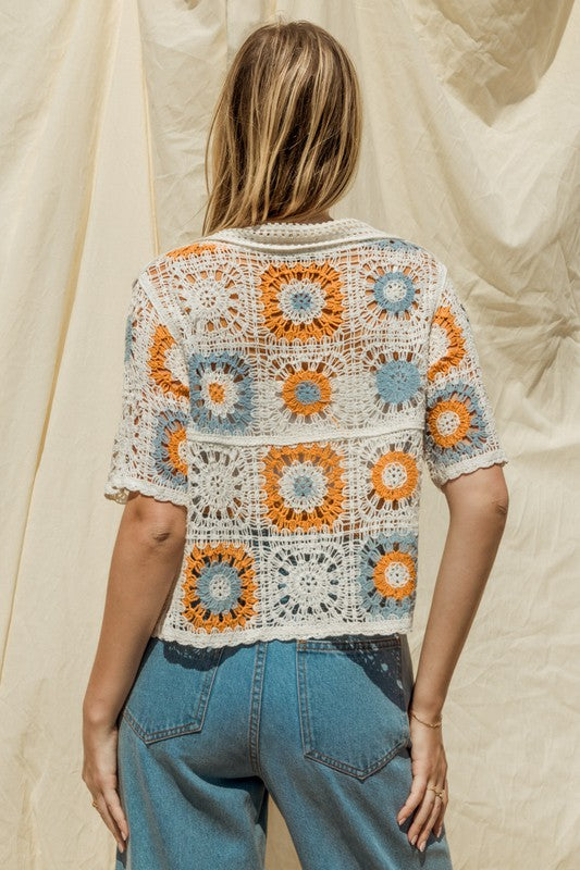 Bayside Boho Button Front Crochet Top