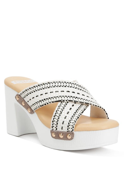 Finley - Raffia High Block Heel Clogs