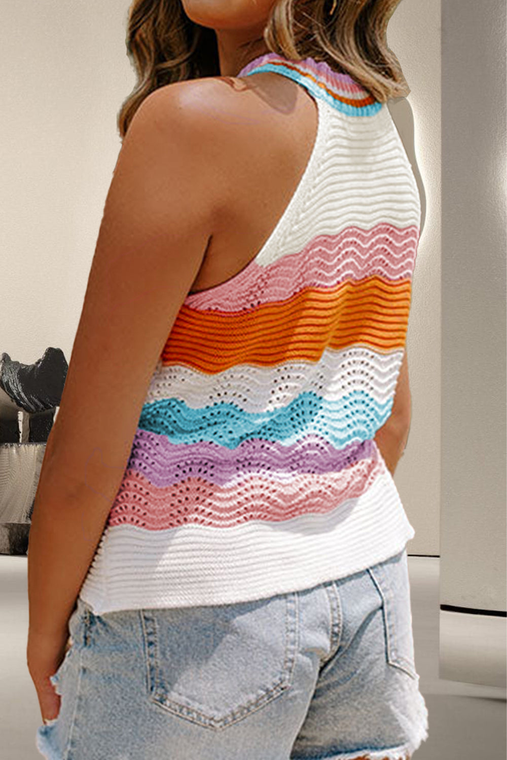 Sunrise Vibe - Color Block Round Neck Knit Top