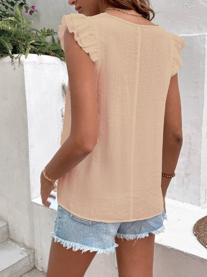 Ruffled V-Neck Cap Sleeve Blouse