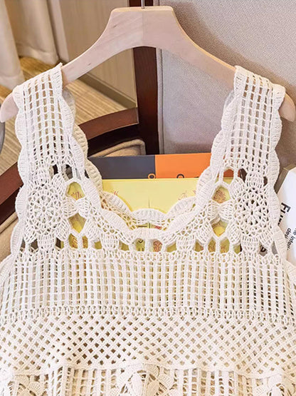 BOHO BEACHY Openwork Scoop Neck Tank