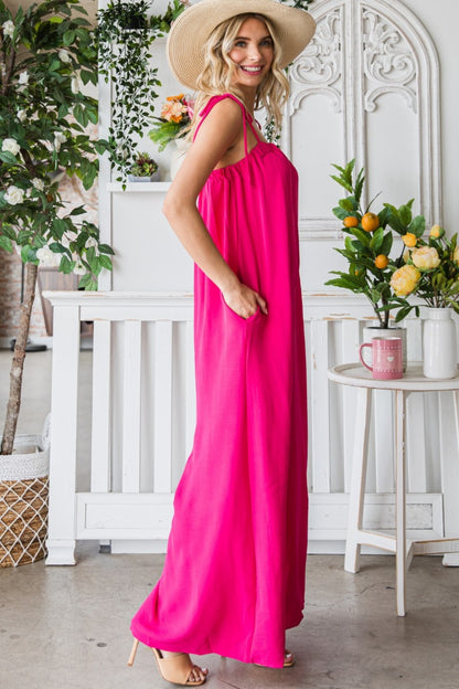 Hot Pink Daze - Spaghetti Strap Wide Leg Jumpsuit