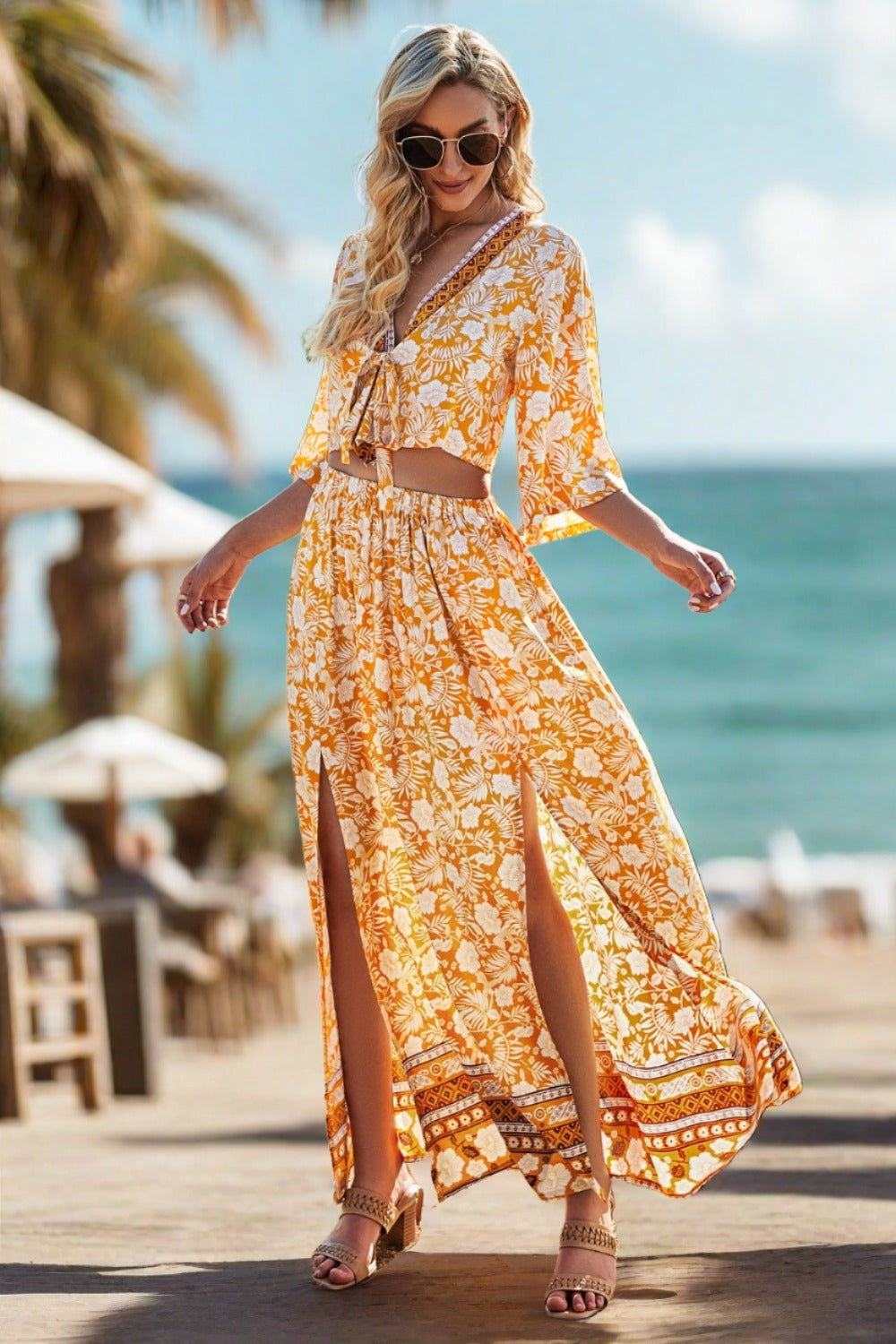 Sea Gypsy - Half Sleeve Top and Slit Skirt Set