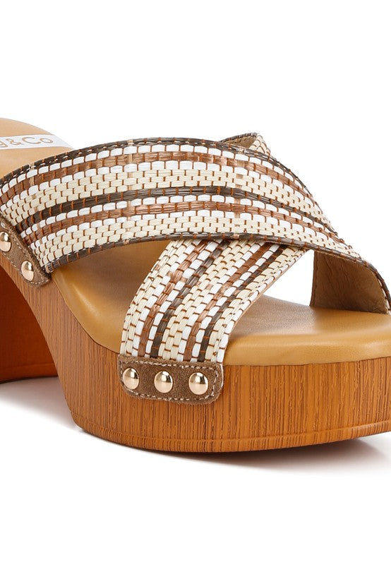 Finley - Raffia High Block Heel Clogs