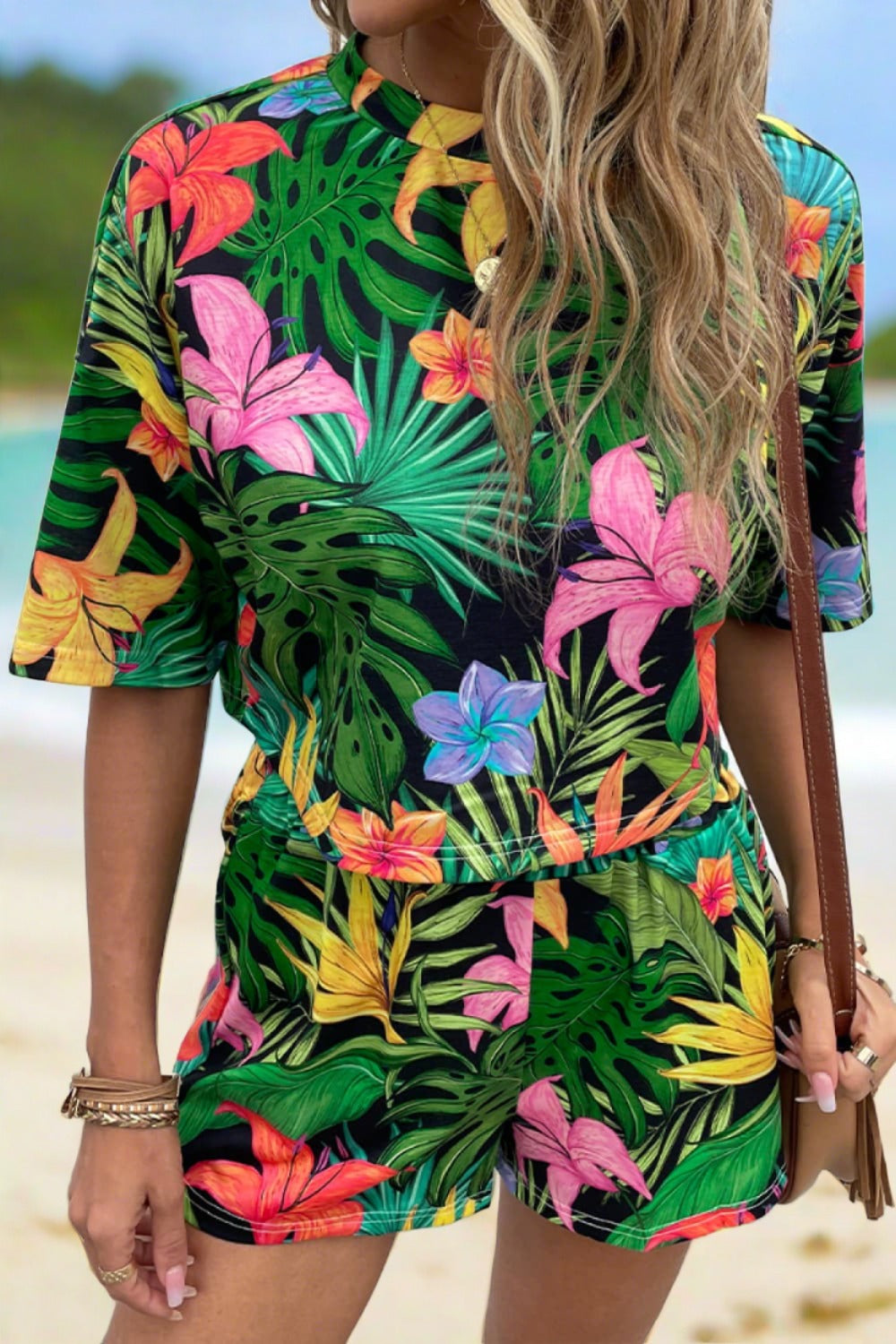 Tropical Half Sleeve Top and Shorts Lounge Set