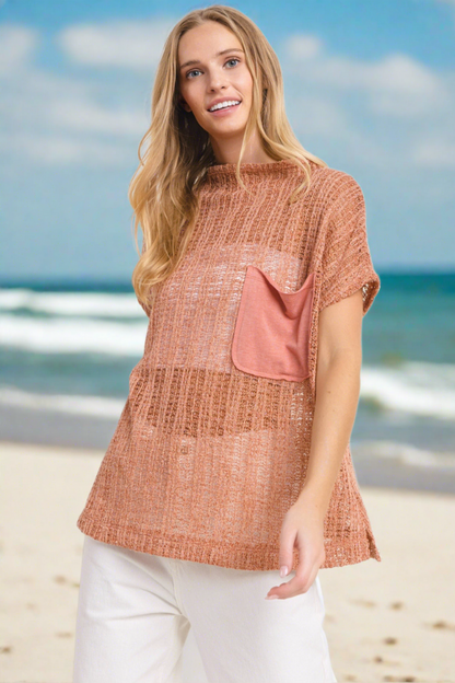 Ces Femme -  See Through Crochet Mock Neck Cover Up