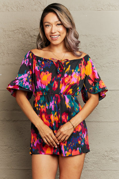 Caribbean Breeze -Flounce Sleeve Romper