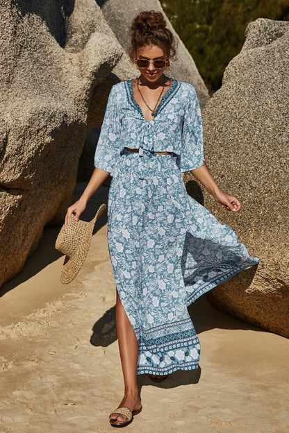 Sea Gypsy - Half Sleeve Top and Slit Skirt Set