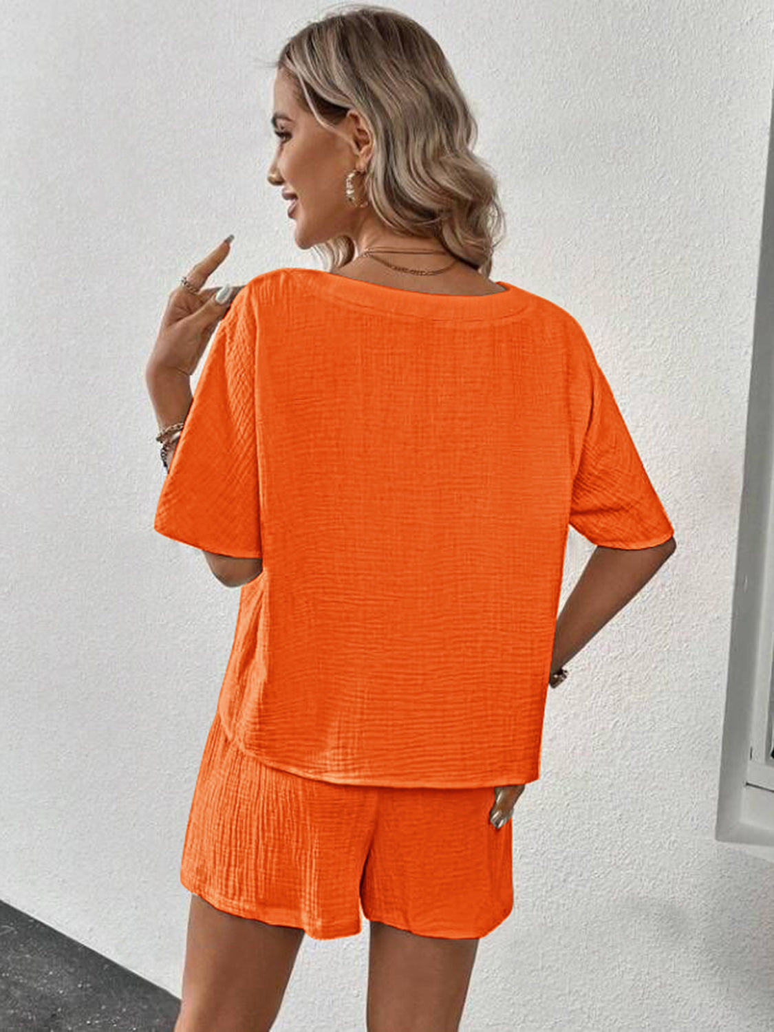 Cozy V-Neck Half Sleeve Top and Shorts Set