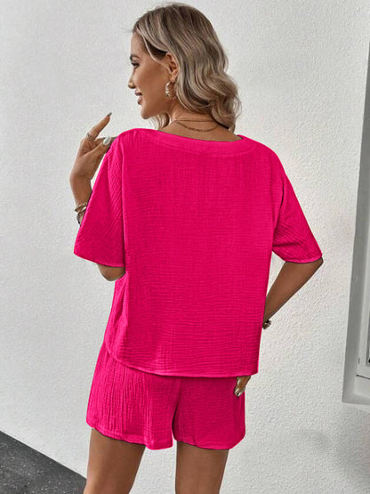 Cozy V-Neck Half Sleeve Top and Shorts Set