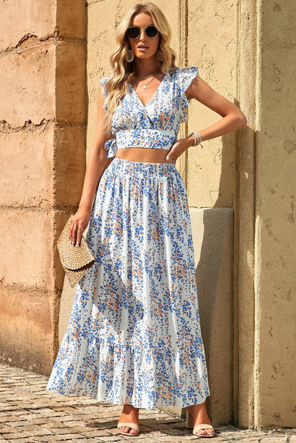 Sunny Tides - Tie Back Cropped Top and Maxi Skirt Set