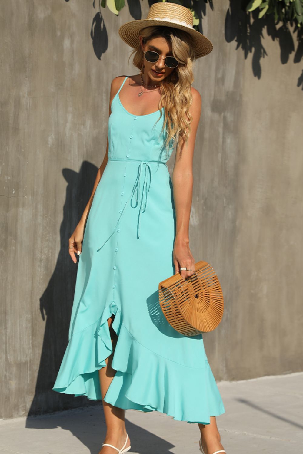 Aqua Breeze -  Ruffle Hem Dress