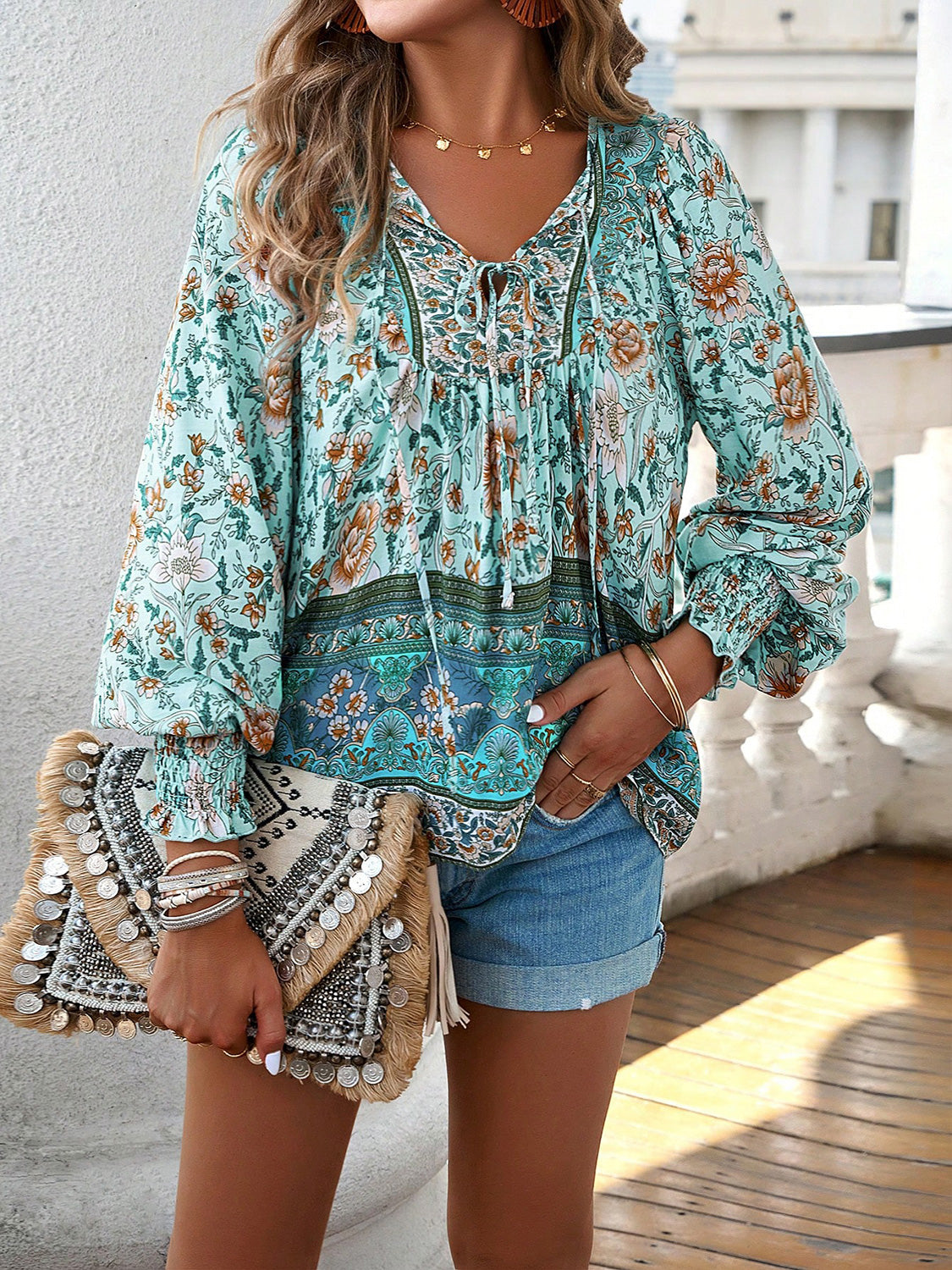 Boho Lantern Sleeve Blouse