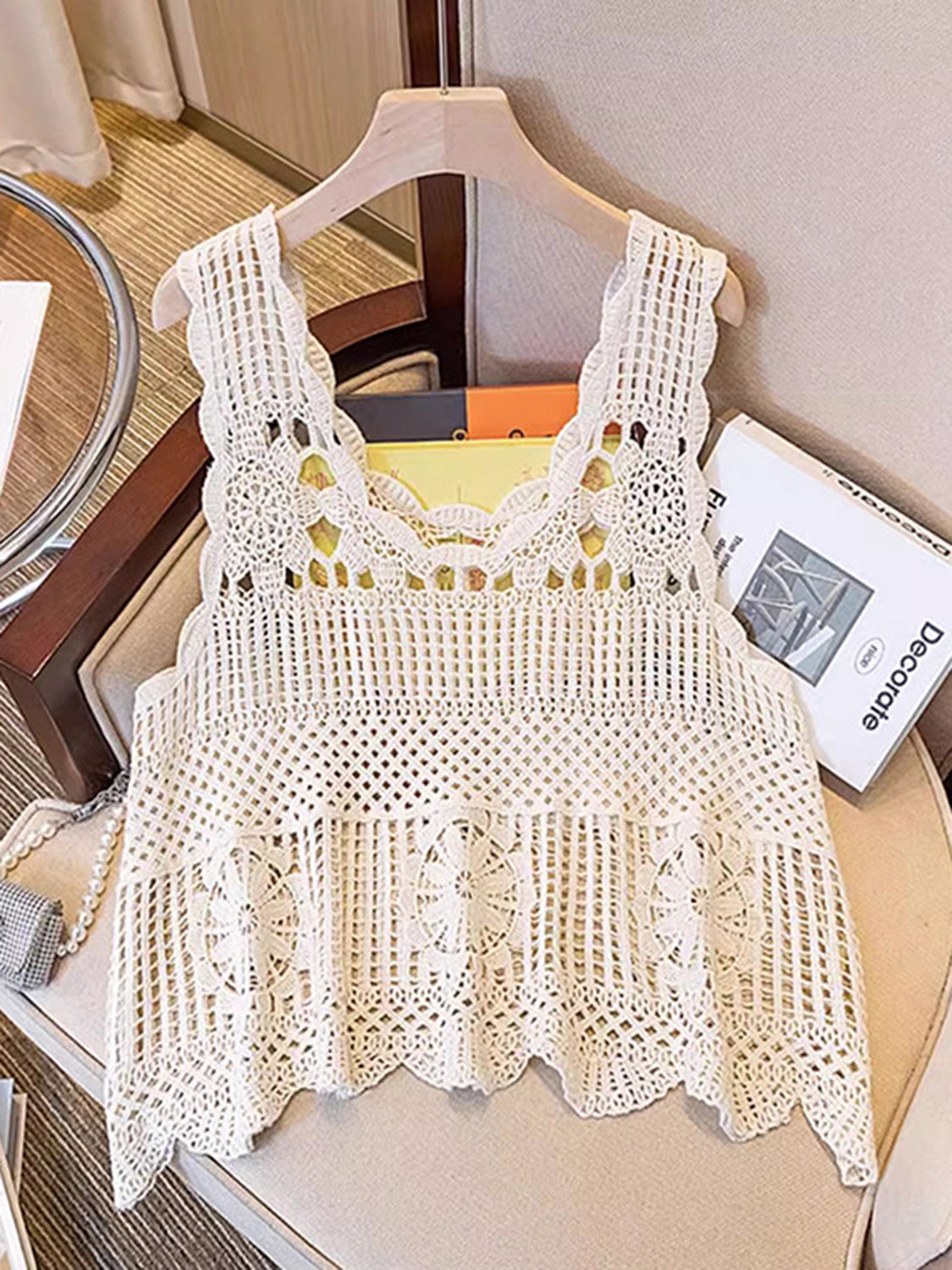 BOHO BEACHY Openwork Scoop Neck Tank