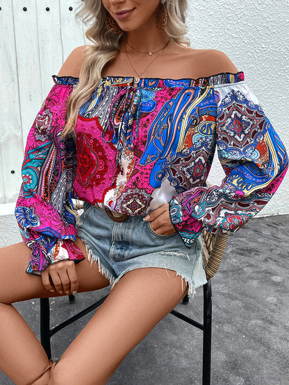 Coastal Beauty - Off-Shoulder Long Sleeve Blouse