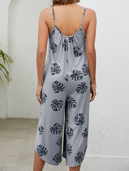 Botanical Print - Spaghetti Strap Scoop Neck Jumpsuit