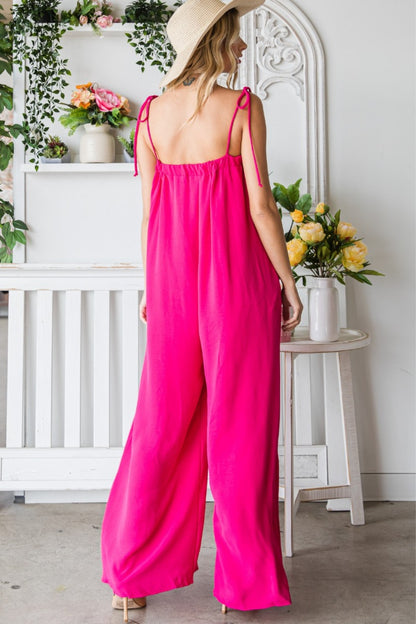 Hot Pink Daze - Spaghetti Strap Wide Leg Jumpsuit