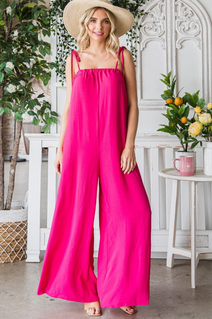 Hot Pink Daze - Spaghetti Strap Wide Leg Jumpsuit