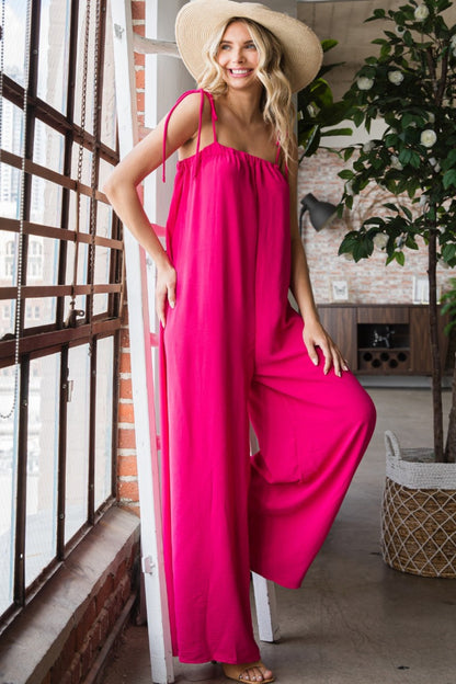 Hot Pink Daze - Spaghetti Strap Wide Leg Jumpsuit