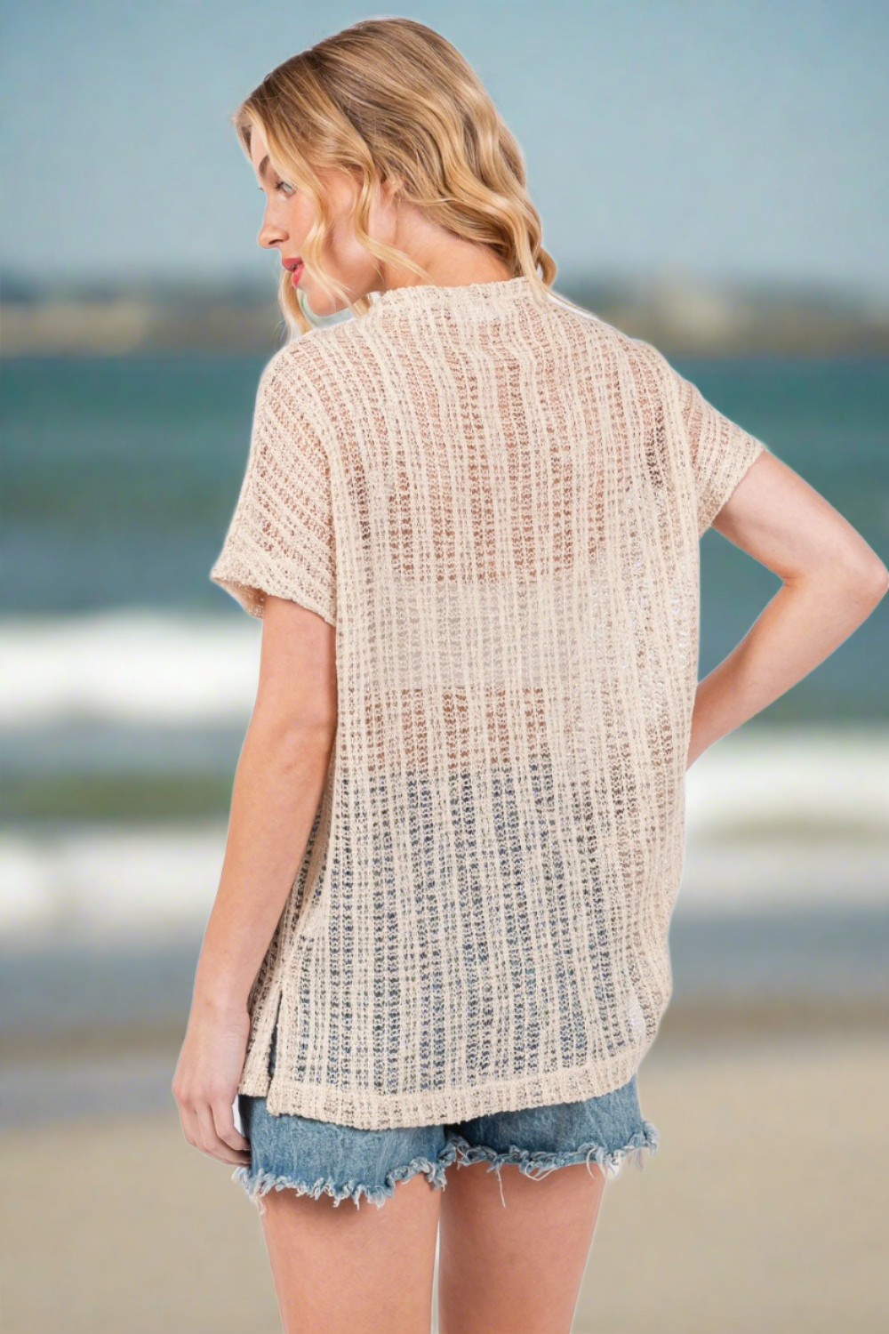 Ces Femme - See Through Crochet Mock Neck Cover Up