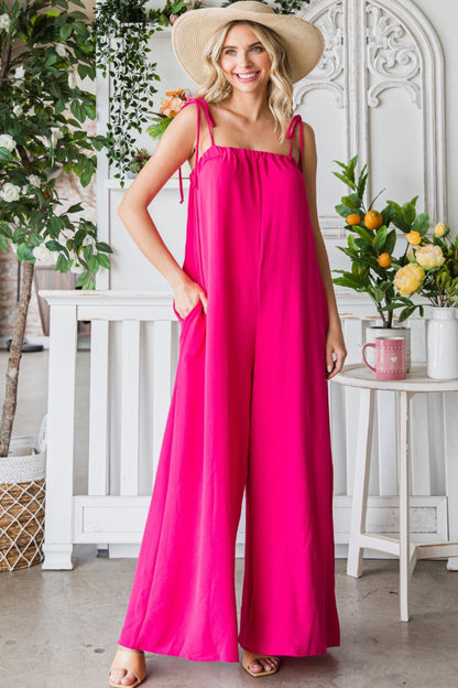 Hot Pink Daze - Spaghetti Strap Wide Leg Jumpsuit