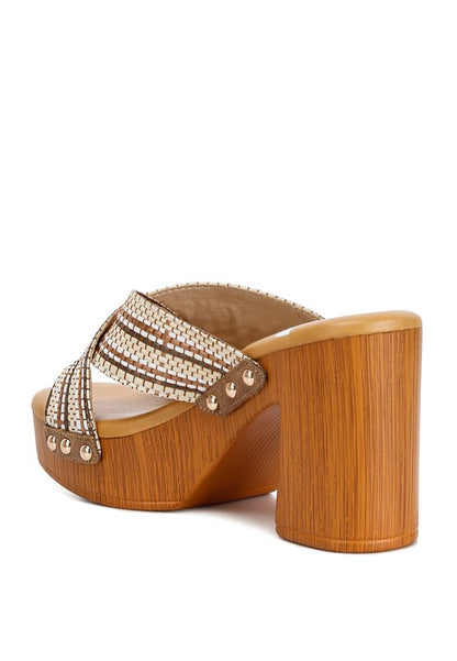 Finley - Raffia High Block Heel Clogs